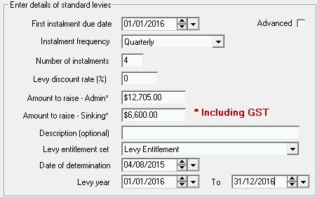 Select type of levy to be posted: The default selection is Standard Levy 4.