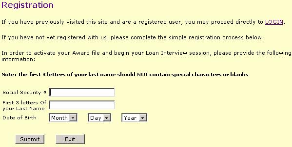 When the Continue button is clicked, the Registration page appears.