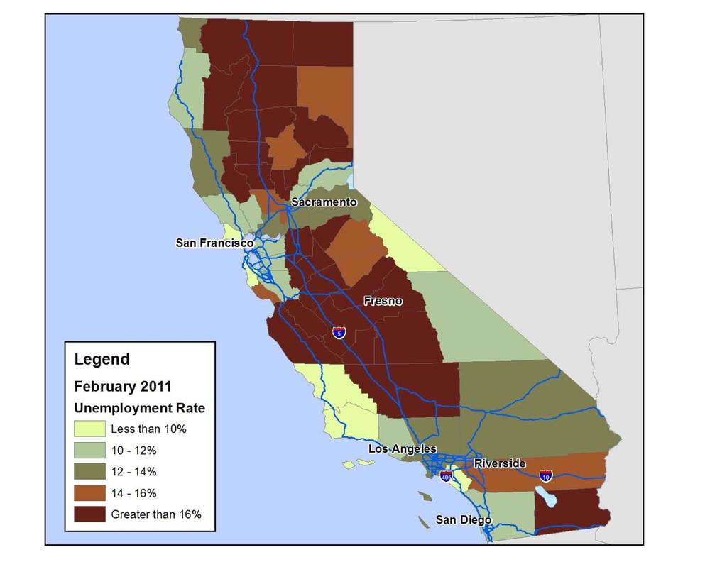Unemployment rates particularly high in Central Valley and