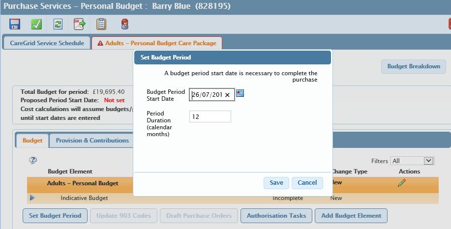 From here you can set the Budget Element (If it hasn t already been done) and add the