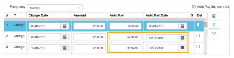 8. Select the Auto Pay Date. 9. Click Fill. The Fill dialog box displays. 10. Check Auto Pay and Auto Pay Date and keep Date and Amount checked.