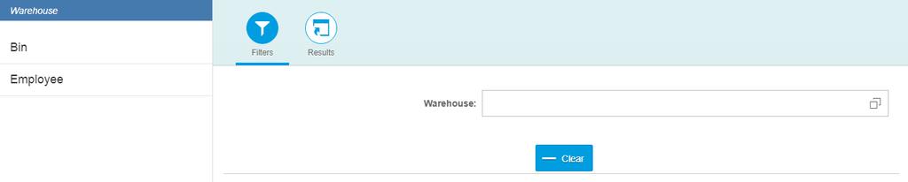 If you choose Warehouse, it will open a Sub Menu with 2 additional options; Bin and Employee.
