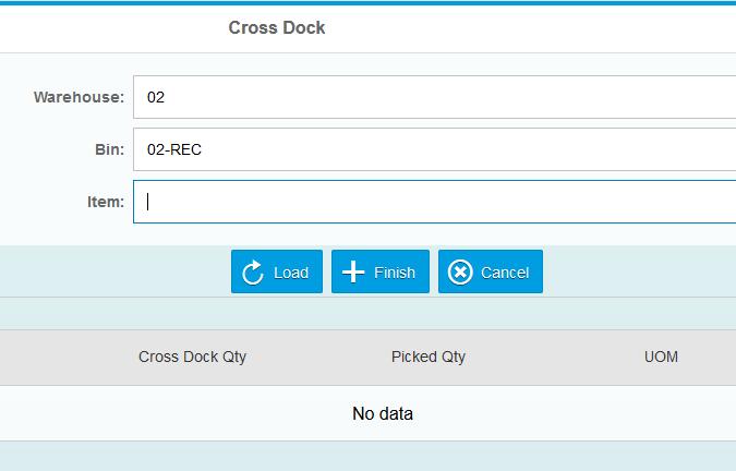 Cross Dock The Cross Dock screen will suggest moving items from a receiving bin to a designated Cross Dock bin if those items are on open documents (Sales Orders, AR Reserve Invoices, etc.