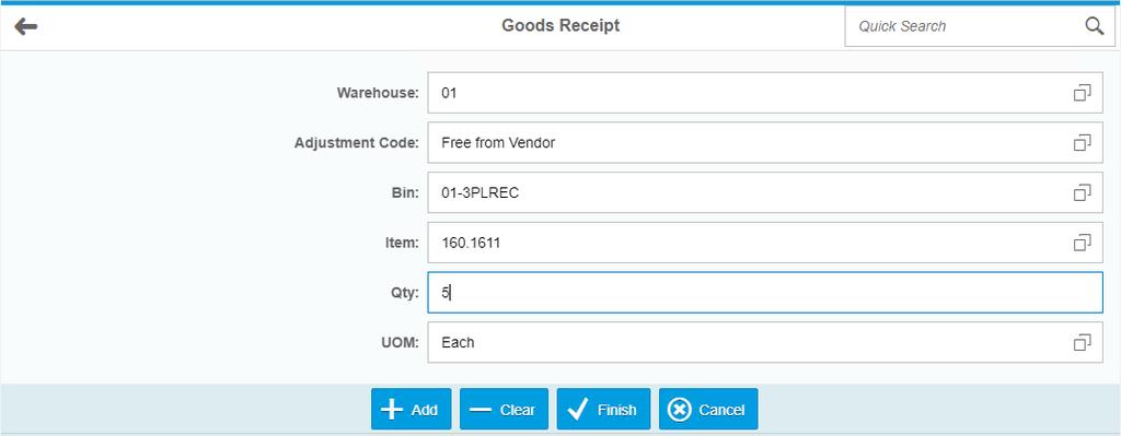 Goods Receipt To start your Goods Receipt first select your warehouse.