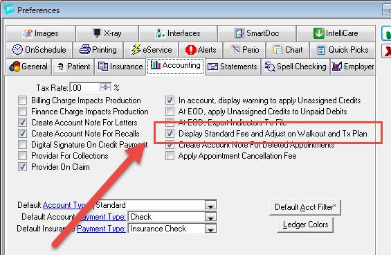 Patient: Preferences File Preferences Accounting preferences Standard fee and adjustment