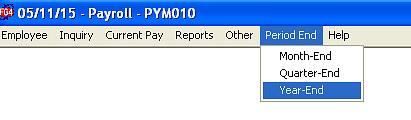 Year End Menu To begin the W-2 process, you will access the payroll