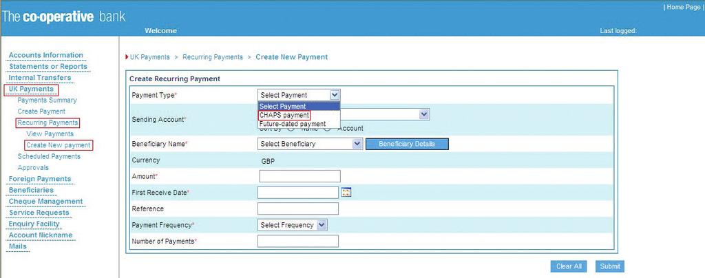 Recurring CHAPS Payments CHAPS Payments can be created to automatically repeat at regular intervals.