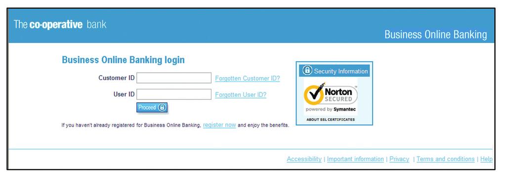 Logging in Step 1 (Bank website: co-operativebank.co.uk/business) Hover over the Log in to Online Banking icon on the right hand side of the screen, then click on Business Online Banking.