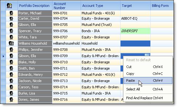 Using the Portfolio Data Manager This method provides you with a table of all the portfolios and groups meeting the requirements of the selected view and helps you assign Targets to several