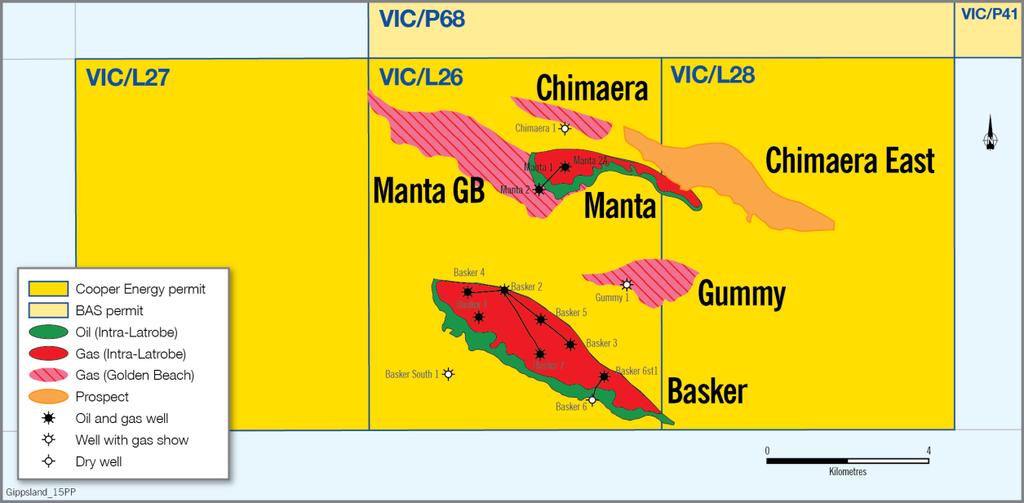 Manta Gas Project 65% interest and Operator of gas project offering commercial opportunity and synergies with Sole Gas resource of 106 PJ 2C Contingent and Risked Prospective Resource of 11PJ COE