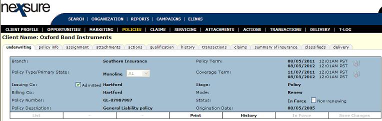 The policy header is displayed in blue and copy of the policy, prior to the edit, is sent to history. Clicking on the history tab will allow access to a copy of the policy prior to the edit.