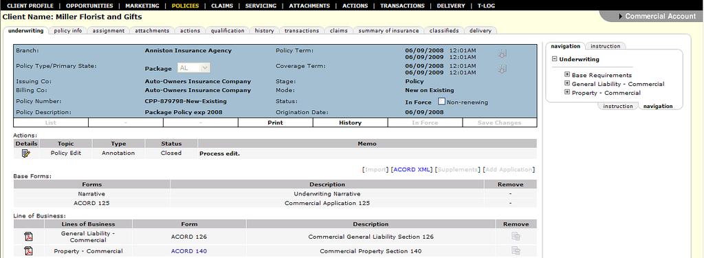 Nexsure Training Manual - CRM On the underwriting tab, click the ACORD form number in the middle part of the screen to