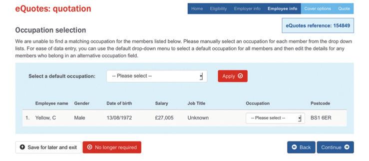 Member data Manual occupation selection If is not able to find a matching occupation for the job title you have entered, you will need to select the most