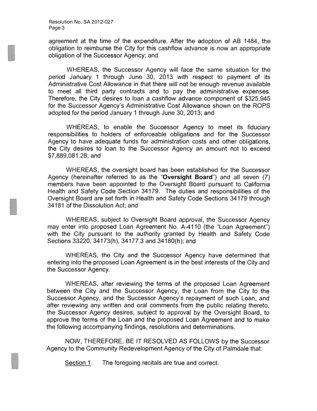 Resolution No. SA2012-027 Page 3 agreement at the time of the expenditure.
