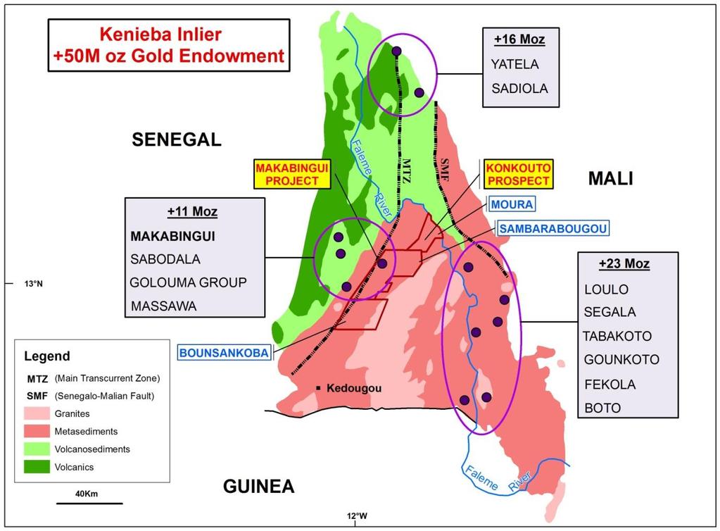 Detailed Activities The Company s exploration permits cover an area of 850 km² over prospective Birimian Gold Belt within the Kenieba Inlier (Figure 1).