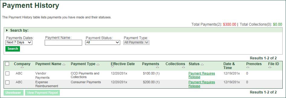 Page 11 of 14 View Payment History You can view a list of the payments you have made and the status of each.