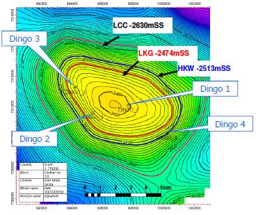 Large areal feature Exploration well Dingo 1 drilled 1981 DST rate 1.