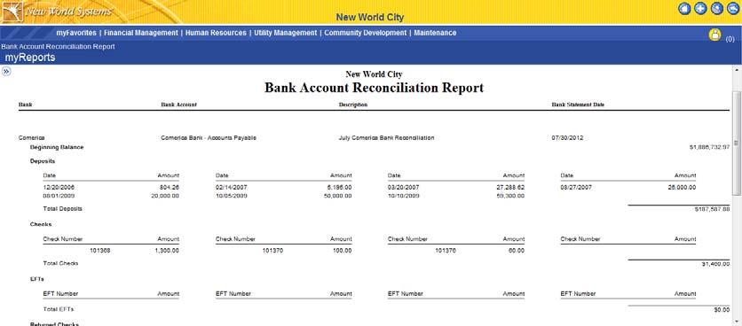 New World Systems 55 The Report Type drop-down can be selected to show summary or detailed transactional information and breaks down the transactions into their separate areas such as deposits and