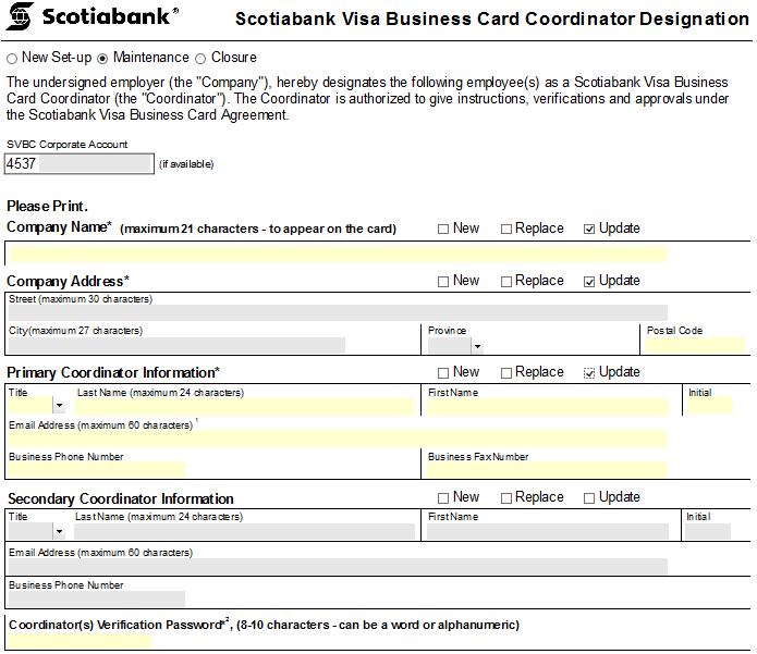Note: For global credit limit increases or new business account number, a SVBC agreement must be completed. Coordinator Designation Form template: 7.0 FAQs Do cards have to be activated before use?