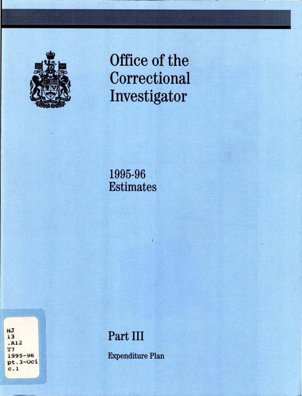 Office of the Correctional Investigator 1995-96 Estimates