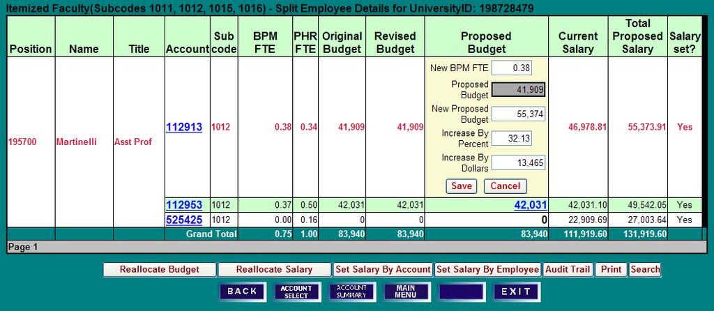 edit box. 2) Enter New BPM FTE, if applicable. 3) Enter New Proposed Budget amount, or change by percent or dollars.