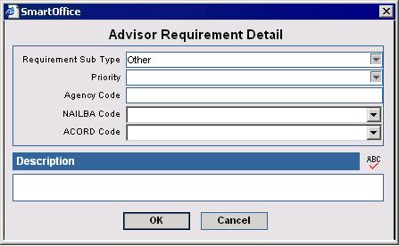 Click the Add button to open the Advisor Requirement Detail dialog box.