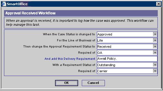 Click the Add button to add an Approval Received entry. When an approval is received, it is important to log how the case was approved.