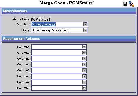 PCM Status Merge Code Definition The PCM Status Merge Code Definition section has been added to the Master Setup List, where a PCM Admin user can define a default behavior for 5 specific table merge