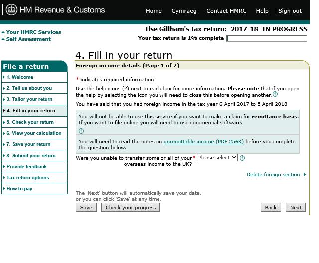 Foreign Income If you have received any foreign income, the next screens will guide you through the process.