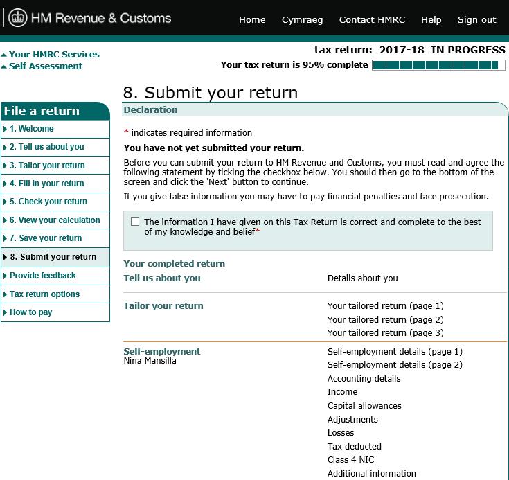 later date. An HTML copy of your return will contain the text of your return only.