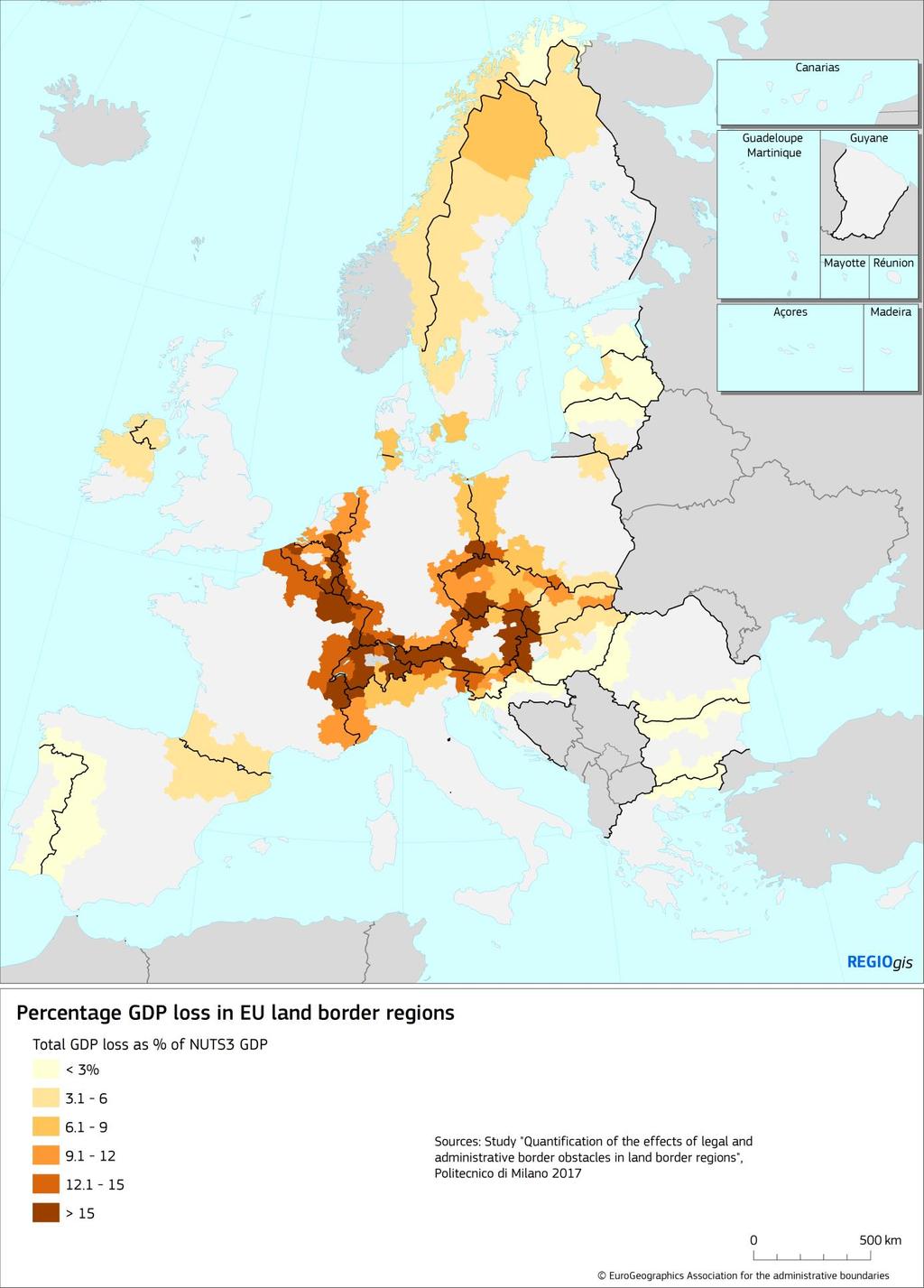 Map 3-13 Percentage GDP loss in EU NUTS 3 land