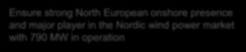 Wind power: Utility scale business model in Europe Wind Power Ensure strong North European onshore presence and major player in the Nordic wind power market with 790 MW in operation 11 wind farms in