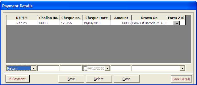 number -> Enter cheque number -> Enter amount of tax paying with return -> Enter Name of bank on which you have
