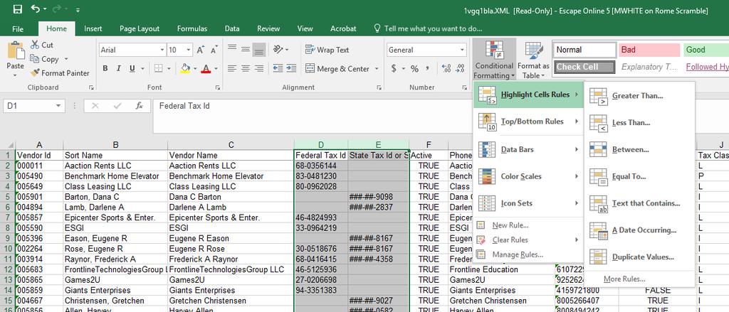 Step 1: Export your 1099 Vendor Record Search (Search #1) to Excel.