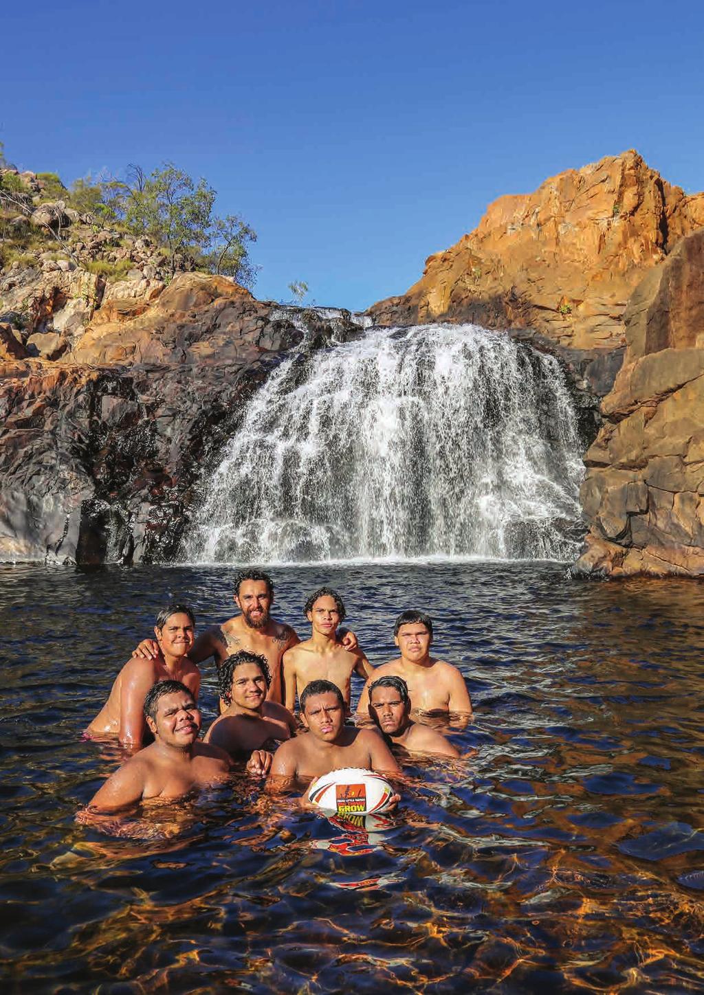 Year 10 boys from Katherine Academy (NT) enjoy a dip at Edith Falls during the
