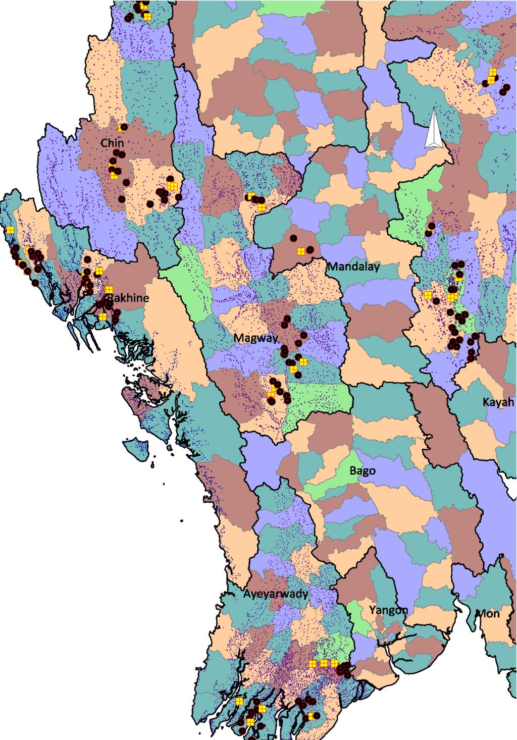 Black dots: HDI sample villages,