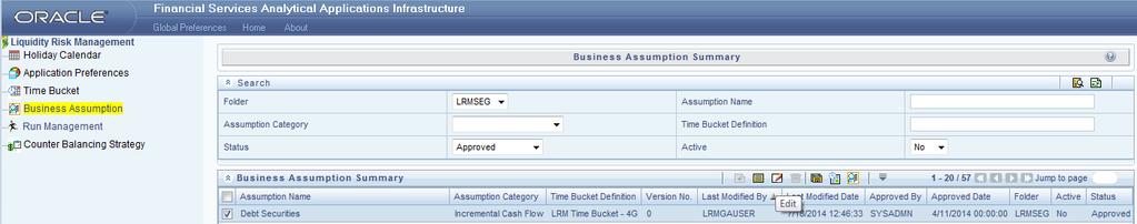 from the drop-down list displays only those business assumptions that have been defined within the selected status in the List of Business Assumption table.