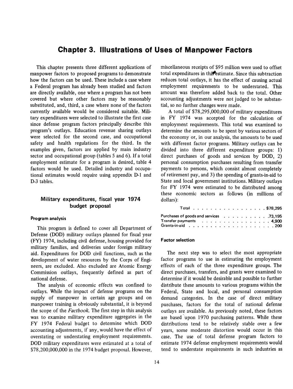Chapter 3. Illustrations of Uses of Manpower Factors This chapter presents three different applications of manpower factors to proposed programs to demonstrate how the factors can be used.