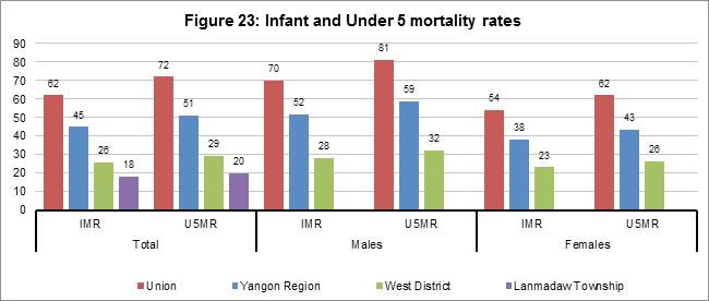 Childhood Mortality and Maternal Mortality The Infant and Under 5 mortality rates in West District are apparently lower than the Union average.