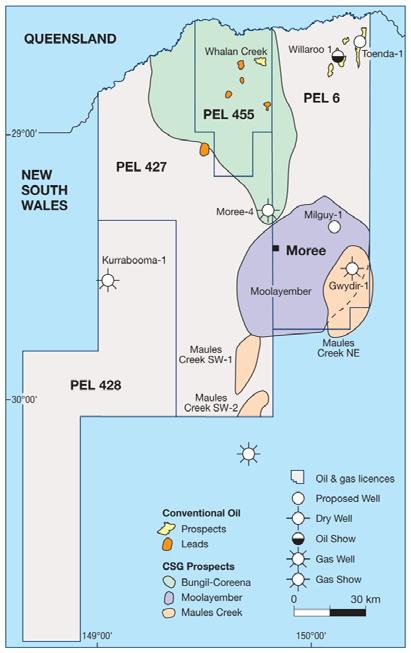 OPERATIONS Surat-Bowen & Gunnedah Basins, NSW Figure 1: Orion s Surat-Bowen/Gunnedah Basin Licences PEL 6 (Conventional: 97.5%-95%; CSG: 22.
