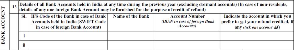Details of foreign bank account of nonresidents [Applicable for ITR 2, 3, 4, 5, 6 and 7] The new ITR forms allow