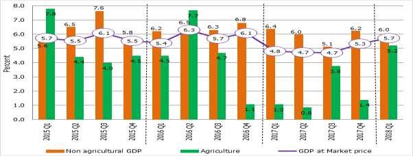 The nonagricultural sector registered a robust growth of 5.9 percent in 2017 supported mainly by increased activities in the services sub-sector. The 4.9 percent economic growth in 2017 generated 898.