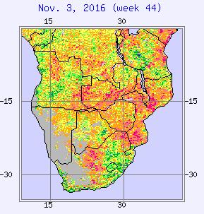 SOUTHERN AFRICA VEGETATION HEALTH INDEX VHI of previous year VHI of current year