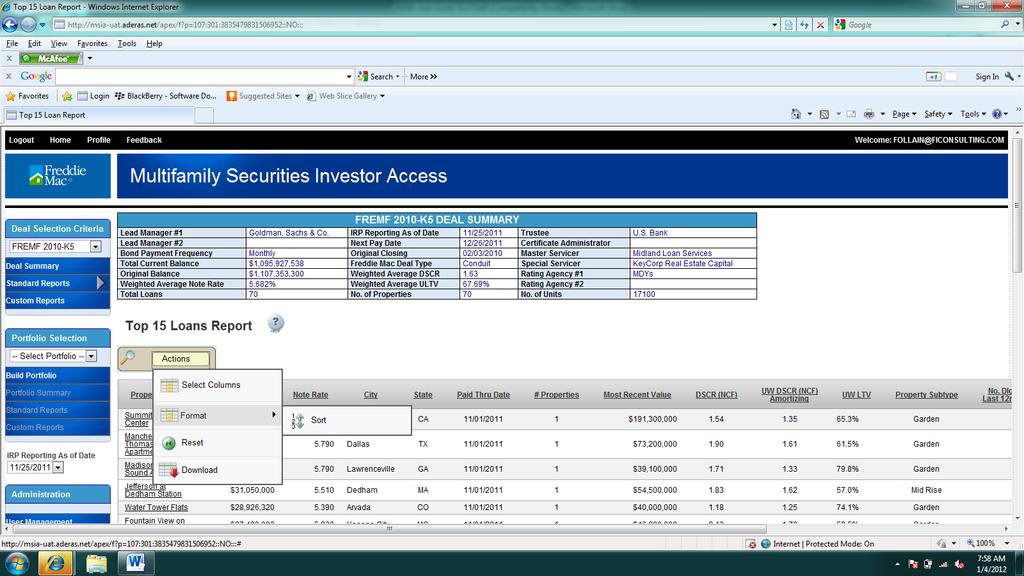Also, as shown below, users can manipulate interactive reports using the Action menu positioned above the report.