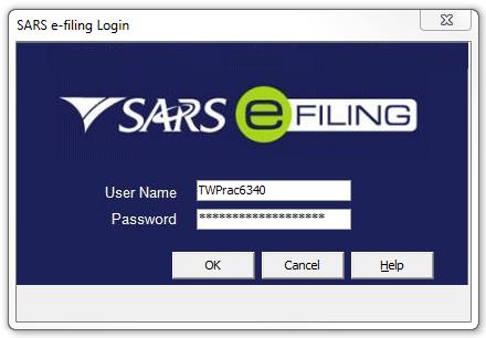 The following screen will appear: User name: this is the same as the tax practitioners user name used to register for SARS efiling and