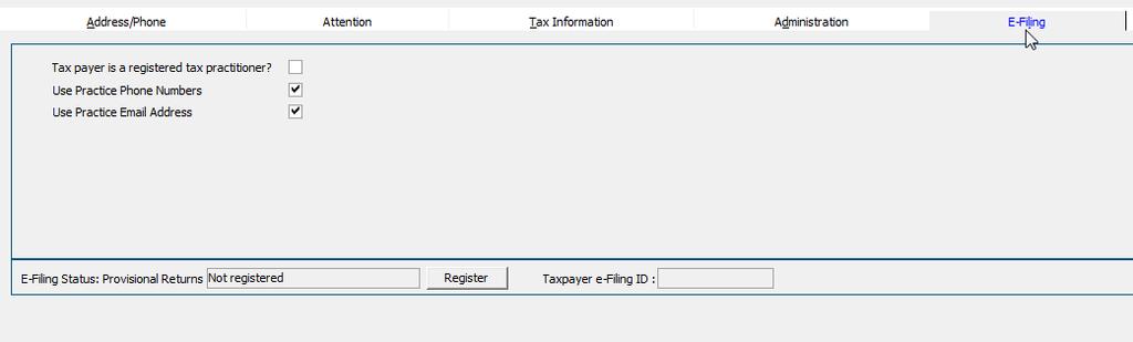 Single Registration To register a single taxpayer as an efiler, the user needs to access efiling on the Taxpayer Information screen by clicking on the efiling tab The screen will require 3 selections