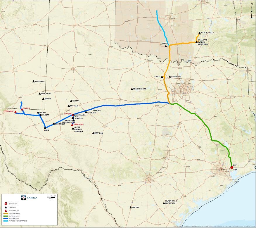 Targa s Grand Prix NGL Pipeline Project Grand Prix connects growing supply to premier NGL hub at Mont Belvieu Targa s G&P position in the Permian Basin supported by substantial acreage dedications,