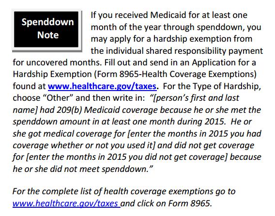 Hardship Exemption for Medicaid Spend Down 1095-B forms for