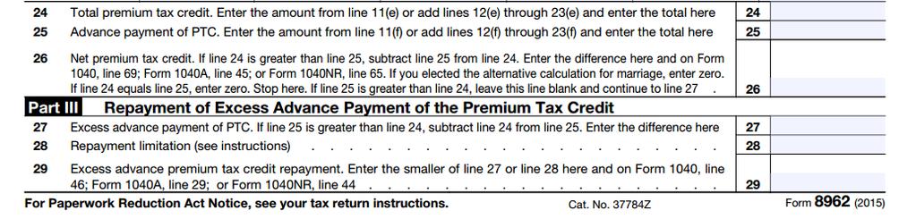 Reconciling APTC and PTC: Part 3 The bottom of Form 8962 reconciles the amount of tax credit the consumer has received or is owed based on their actual income.