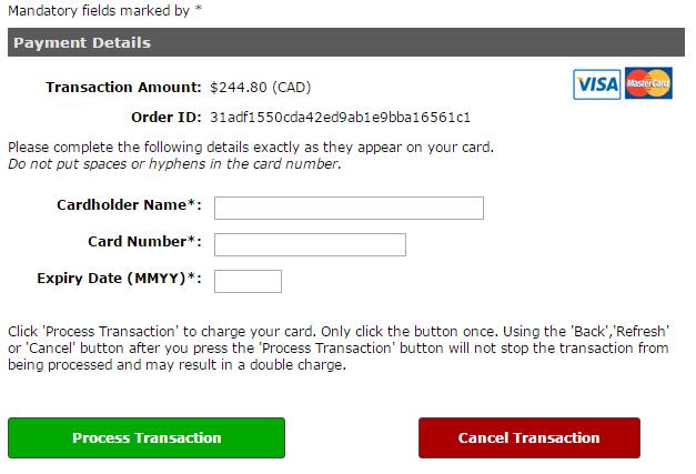 8. You will then be directed to the Moneris payment page where you will be prompted to enter the Cardholder s Name, the Card Number and the Expiry Date (MMYY) date. 9.